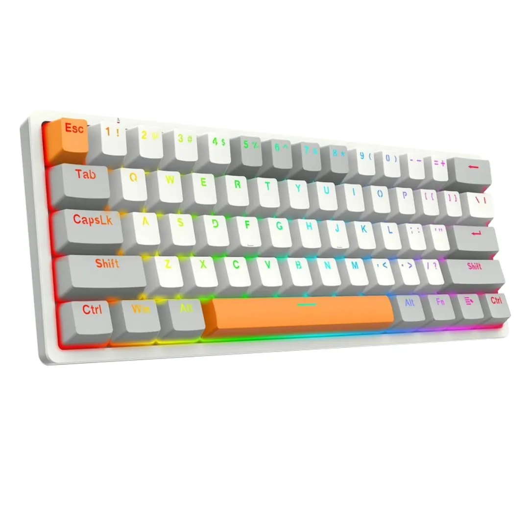 Redragon Akali K642WGO-RGB 60% RGB Wired Mechanical Gaming Keyboard Red Switch – White/Grey/Orange
