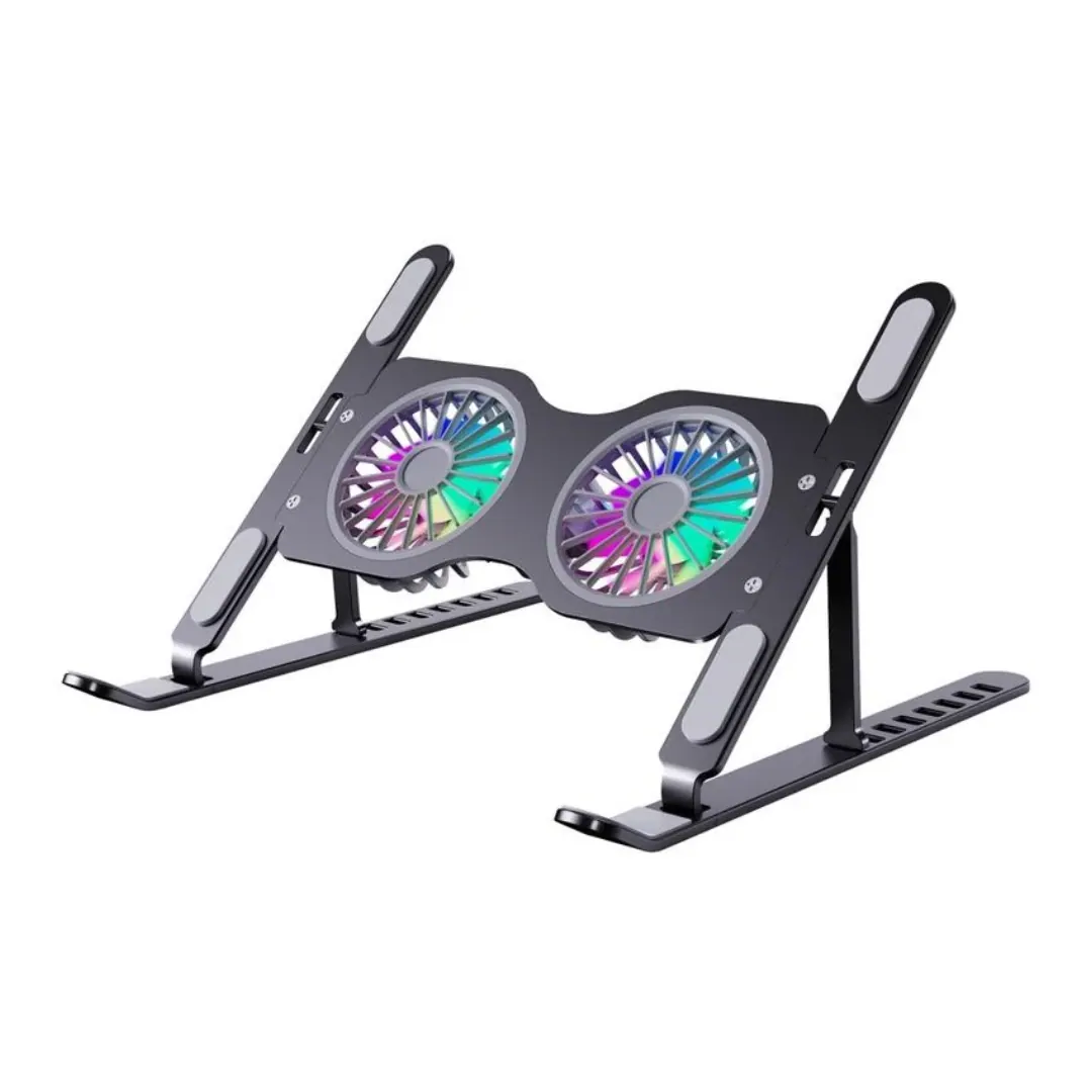T655 360° Rotating Aluminum Alloy & Stainless Steel Laptop Stand with Three-Speed Fan Cooling – Black