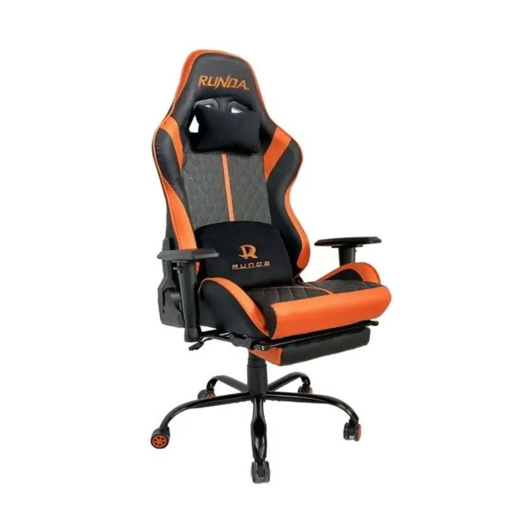 Runda RD-6035 Ergonomic Gaming Chair with Footrest & Lumbar Support – Black / Orange