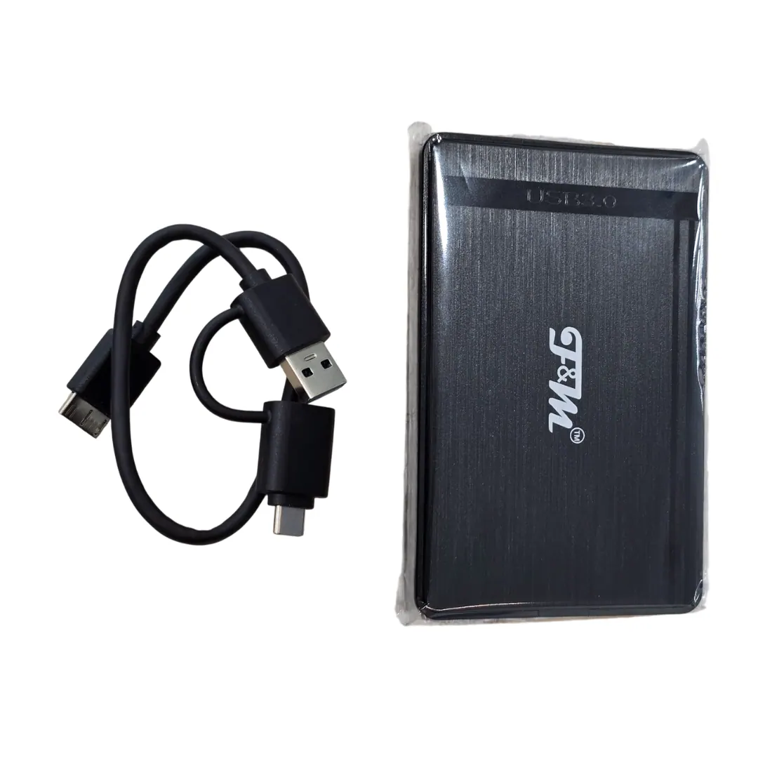 F&M 2.5-Inch SATA HDD/SSD External Enclosure USB 3.0 with USB-A & USB-C Cable – Black