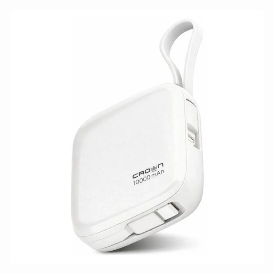 Crown Micro CMPF-10 10000mAh Super Fast Charging Power Bank with Built-in Cables - White