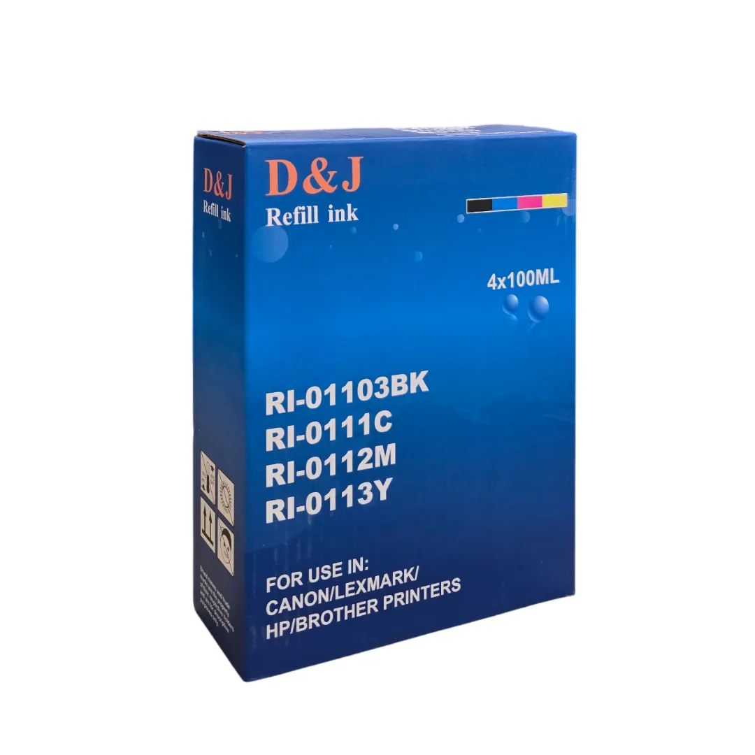 D&J CMYK Refill Ink Set 4×100ml for Canon, Lexmark, HP and Brother Inkjet Printers
