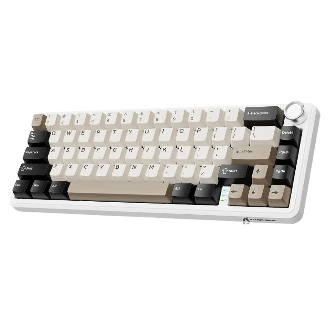 ATTACK SHARK X66 Wireless Mechanical Keyboard – 66 Keys, Strawberry Linear Switch, Tri-Mode 2.4G + Bluetooth 5.0 + USB-C Wired,, RGB, Hot-Swap – Cheese White