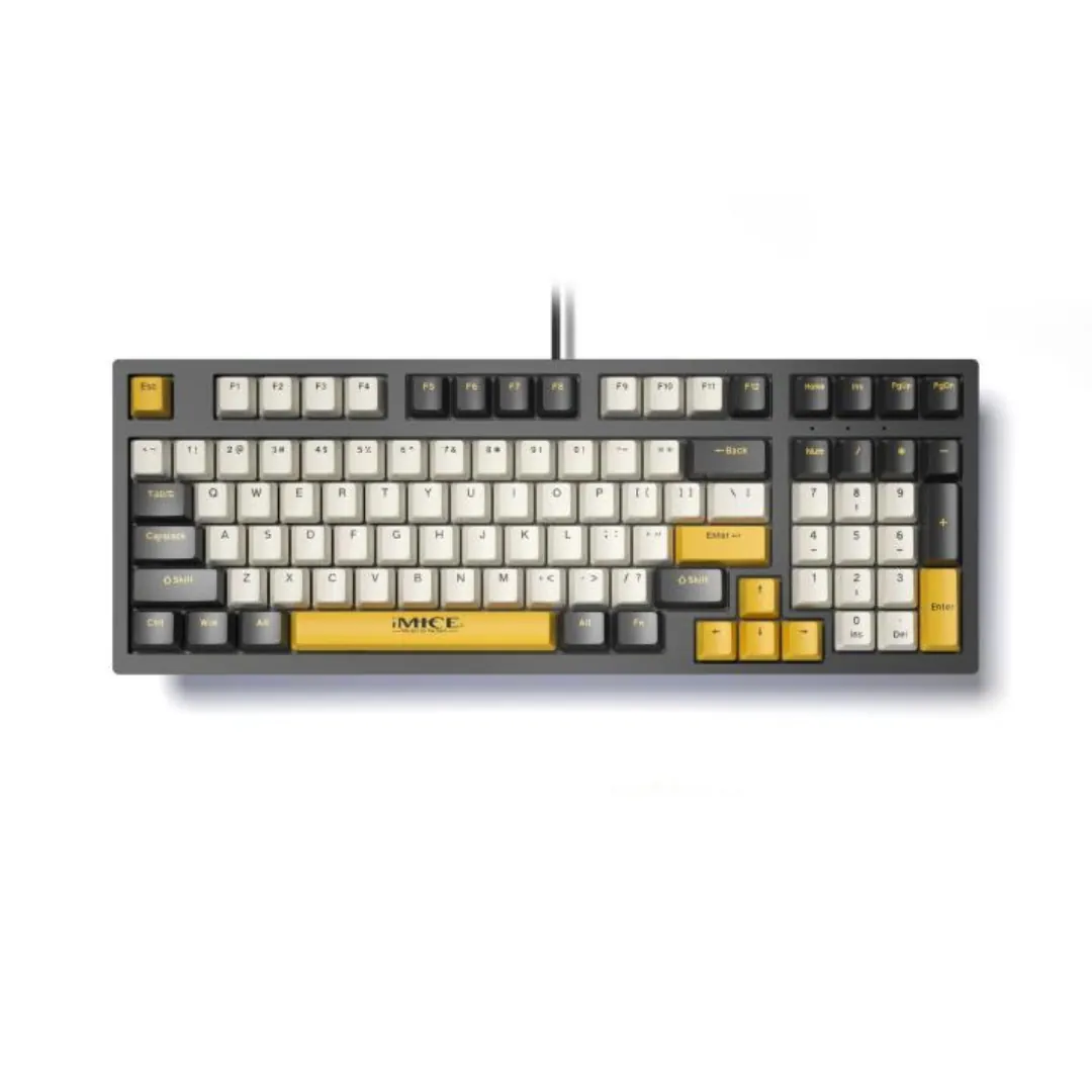 iMice GK500 97-Key AR/EN RGB Blue Switch Type-C Wired Mechanical Gaming Keyboard – Black/White/Yellow