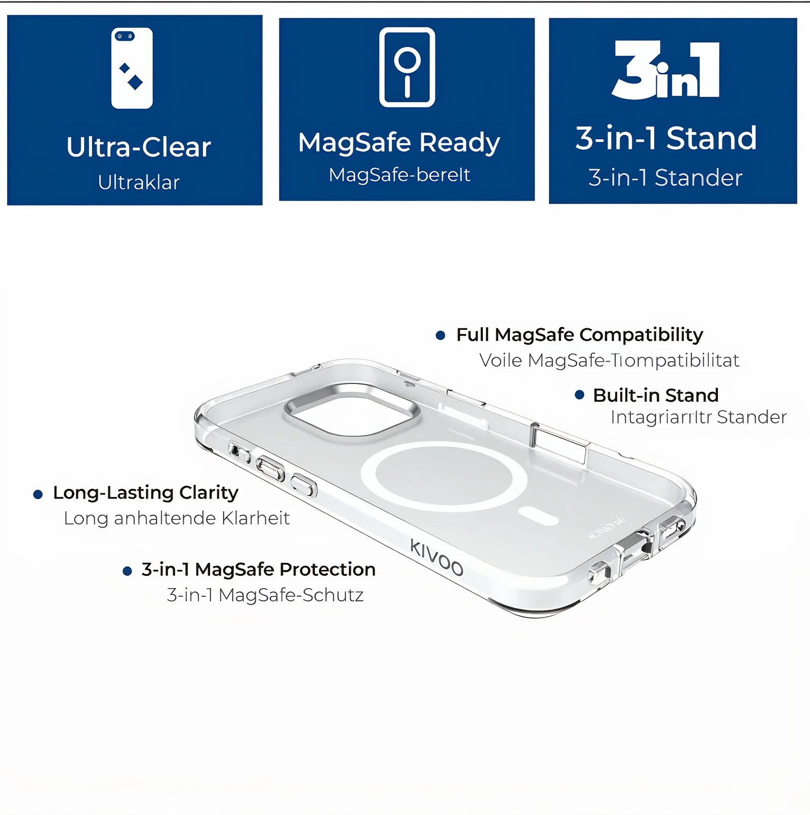 Image of KIVOQ KlarMag Case TPU + PC Clear Magnetic Case | Lens Frame Stand | Military Grade Drop Resistance | ScratchResistant | Premium Ultra Thin | Hard PC Back variant