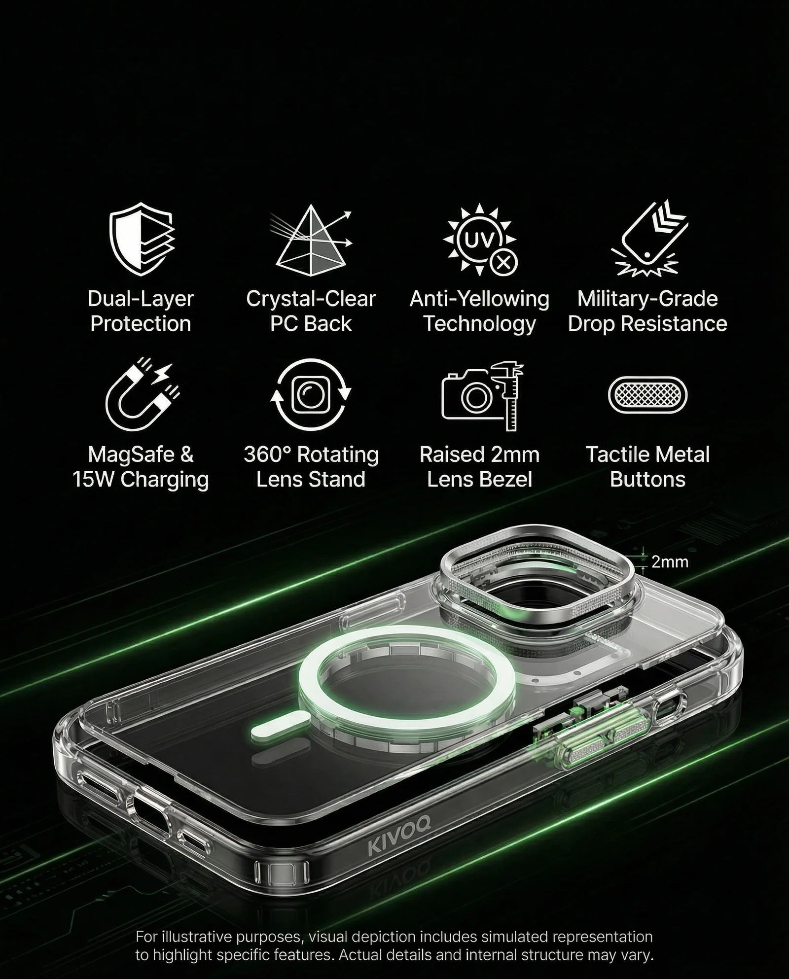 Image of KIVOQ KlarMag Case TPU + PC Clear Magnetic Case | Lens Frame Stand | Military Grade Drop Resistance | ScratchResistant | Premium Ultra Thin | Hard PC Back variant