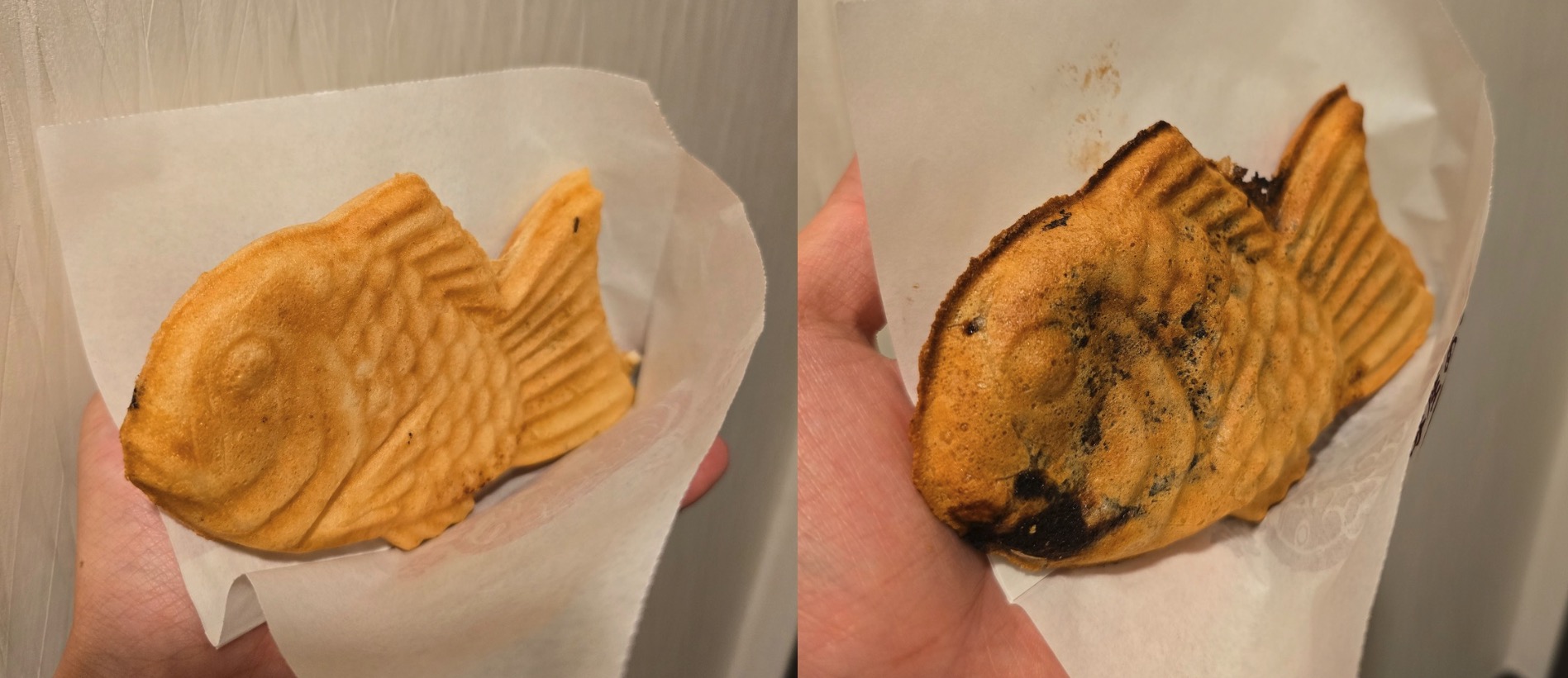 鳴門鯛燒本舖 千日前相合橋店 - 卡士達鯛魚燒 (左)、紅豆鯛魚燒 (右)