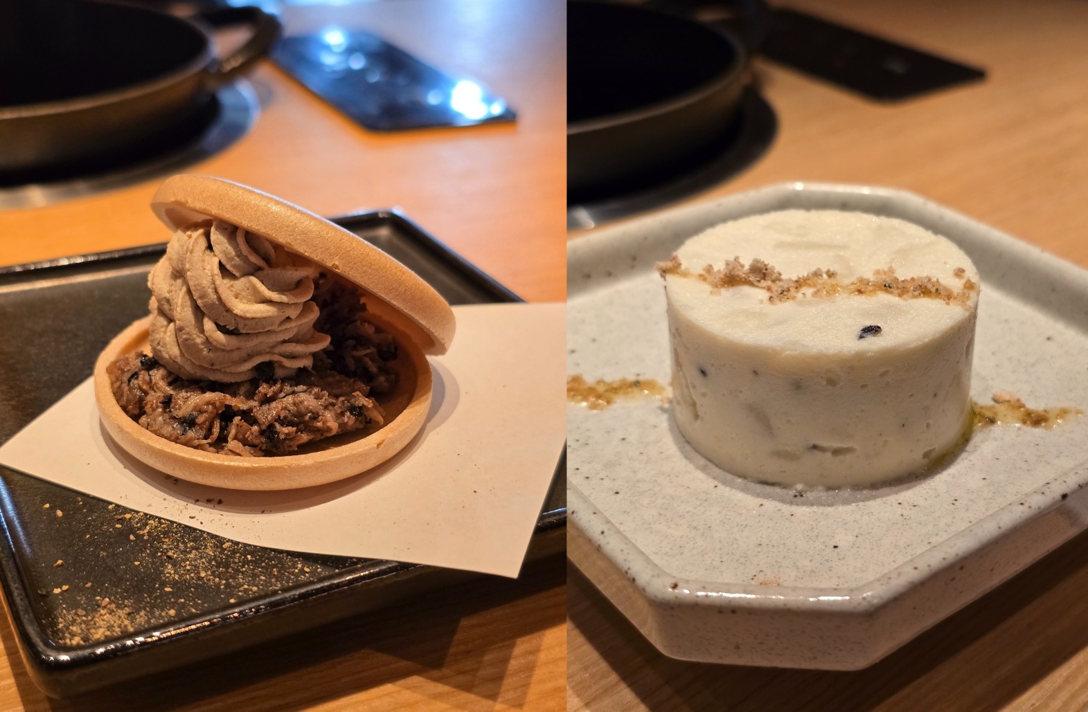 TSUKADA KITTE大阪店 - 黑毛和牛雞肝最中 (左)、松露馬鈴薯沙拉 (右)