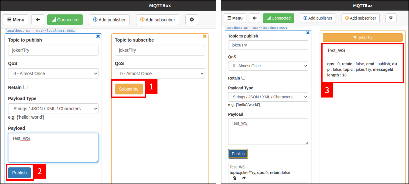 WS MQTT 訂閱與發佈測試