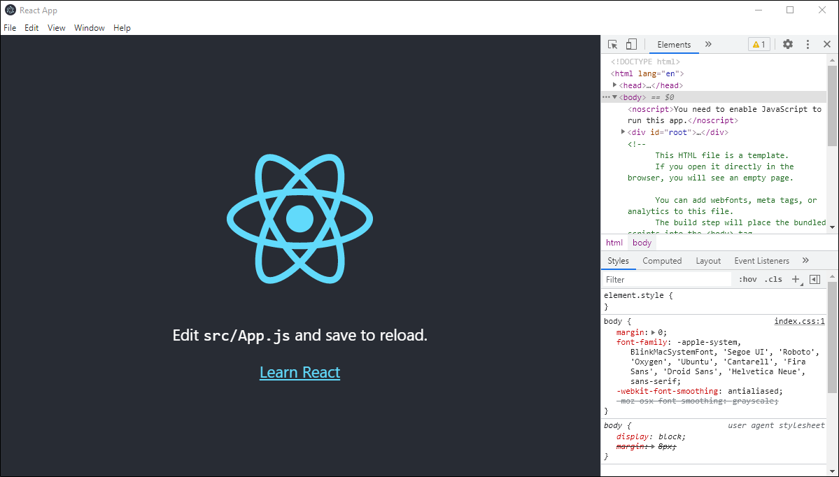 基於 React 的 Electron 桌面應用程式運行
