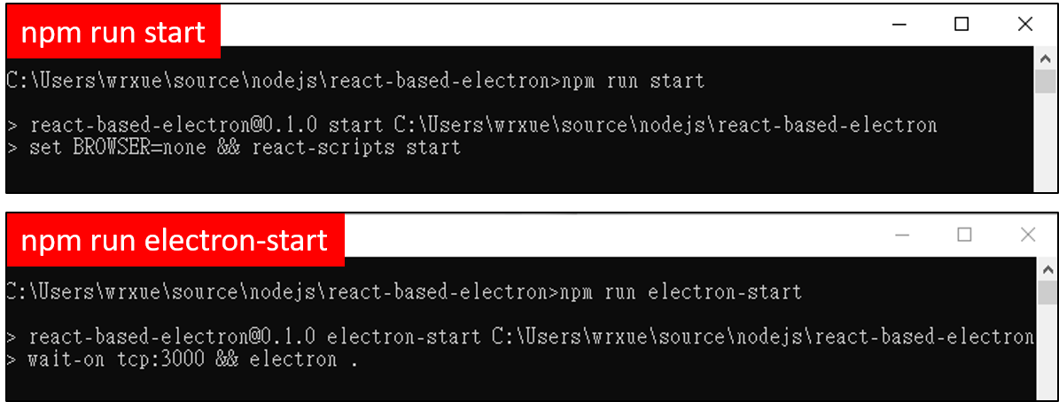 npm run start & electron-start