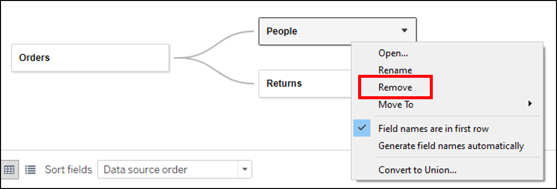 移除 Logical Layer 中的資料表