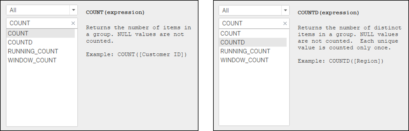 COUNT (左) & COUNTD (右)