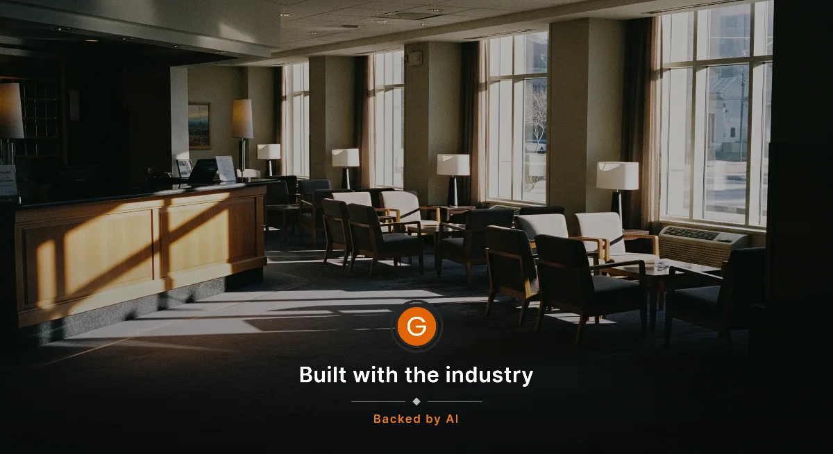 AI-generated image: An empty hotel lobby just before open, morning light falling across a polished front desk and neatly arranged seating.