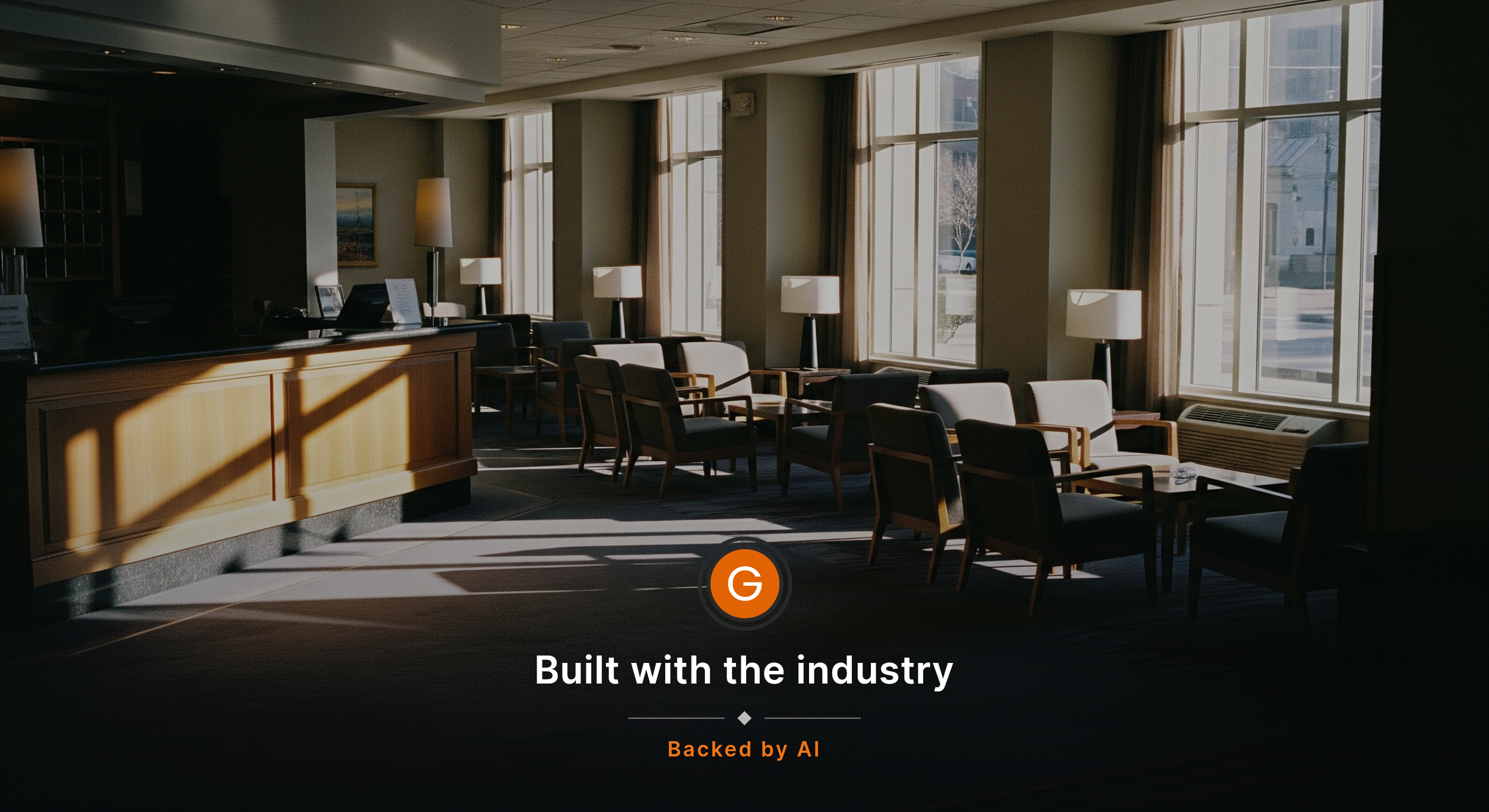 An empty hotel lobby just before open, morning light falling across a polished front desk and neatly arranged seating, with chairs perfectly set and no guests in frame. The room feels expectant and charged, but still, with no text, screens, signage, or logos visible.