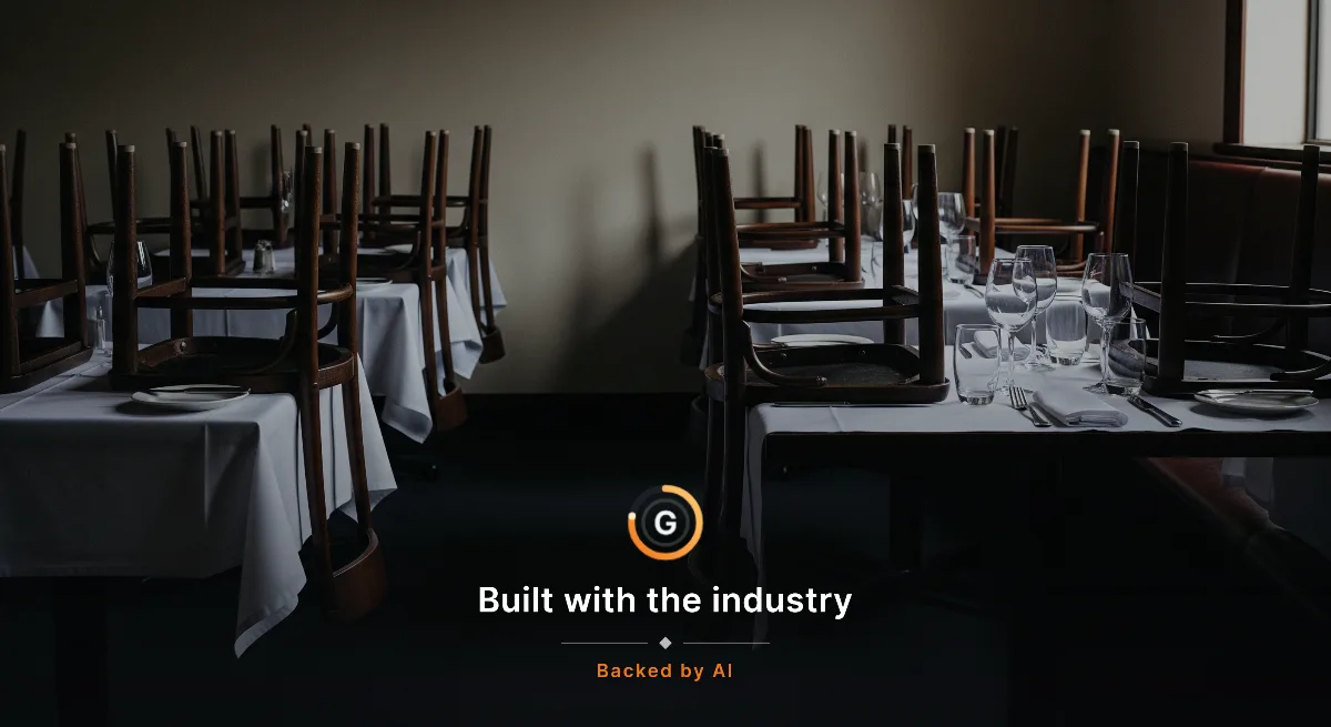 AI-generated image: An empty dining room just after close, chairs turned up on tables, one section left fully set while another shows the traces of a rushed reset.