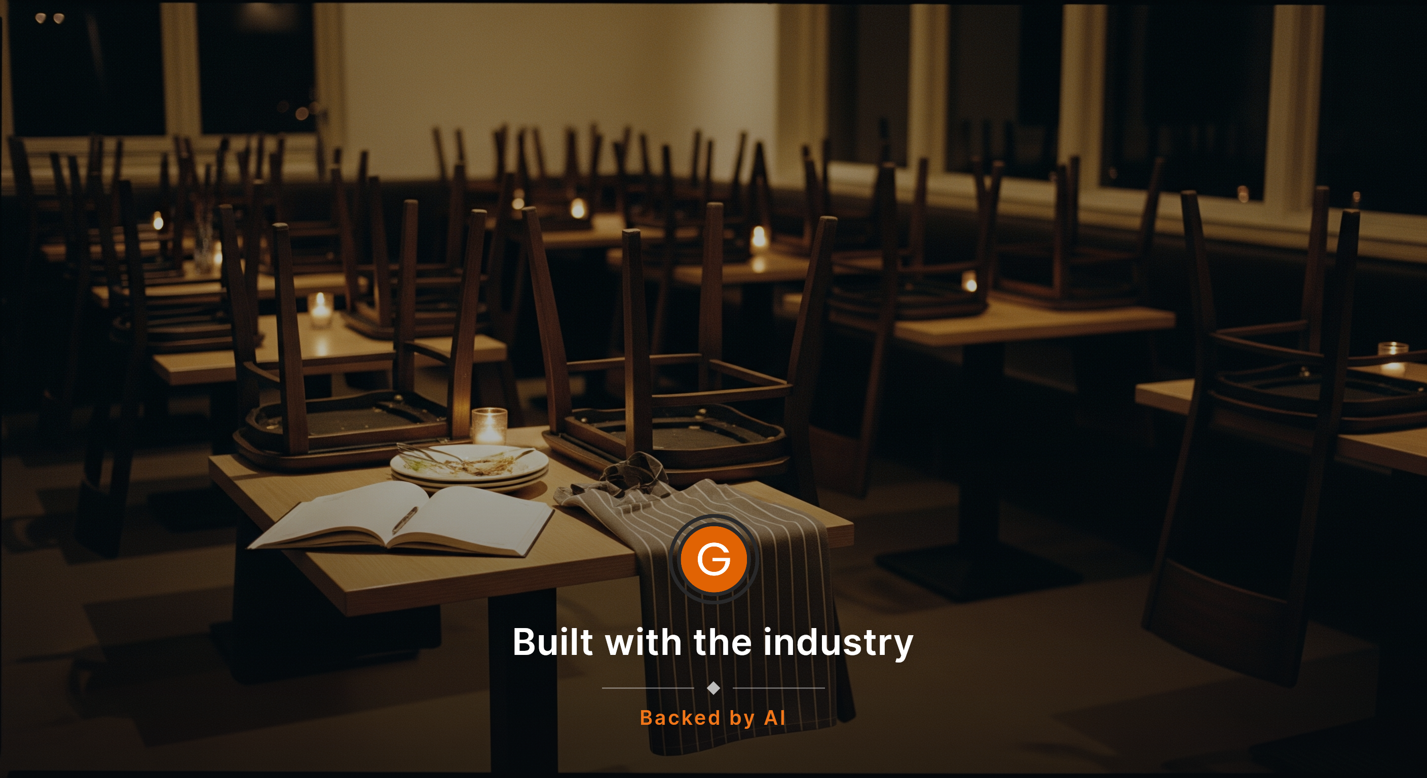 An empty dining room after close, chairs flipped onto tables, low amber light across the floor, and a manager's notebook left open on a cleared two-top beside a folded apron. No people in frame, just the charged stillness of a room where someone is trying to sort what tonight actually meant.