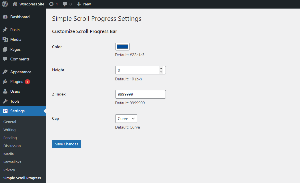 Plugin settings page