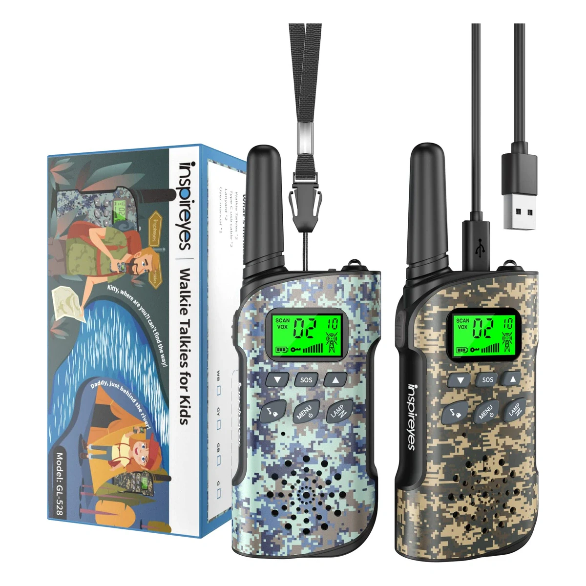 Inspireyes Rechargeable Kids Walkie Talkies (2-Pack)