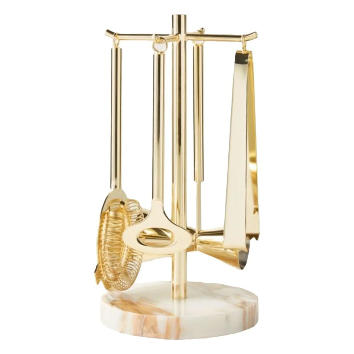 Purcell 5-Piece Champagne Gold and Marble Bar Tools Set