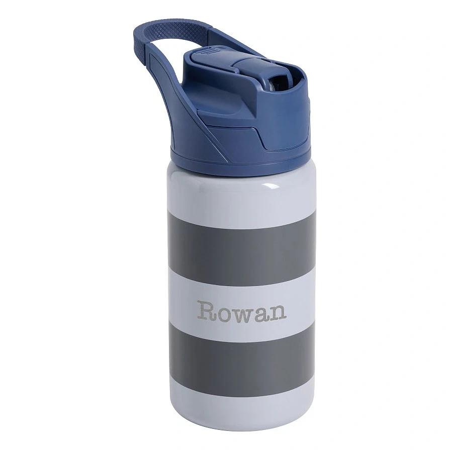 Gray Stripe Mackenzie Insulated Water Bottle, personalized