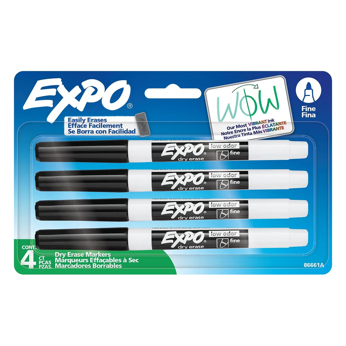 Expo Dry Erase Markers, Fine Tip, Black, 4-Pack