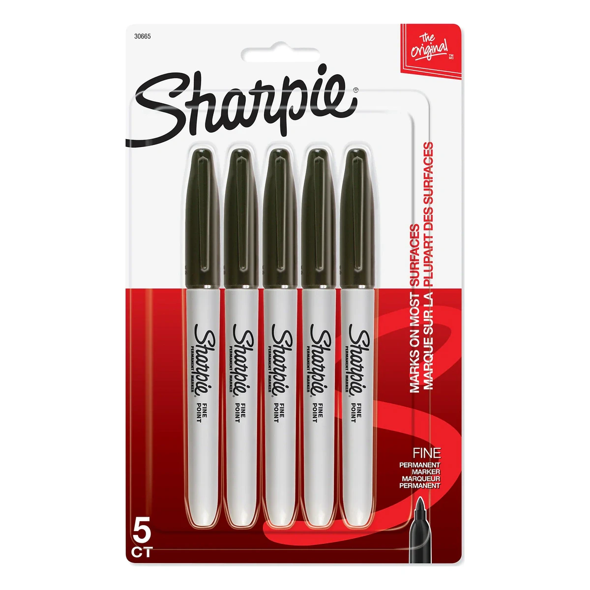 Sharpie Permanent Markers, Fine Point, Black, 5-Pack