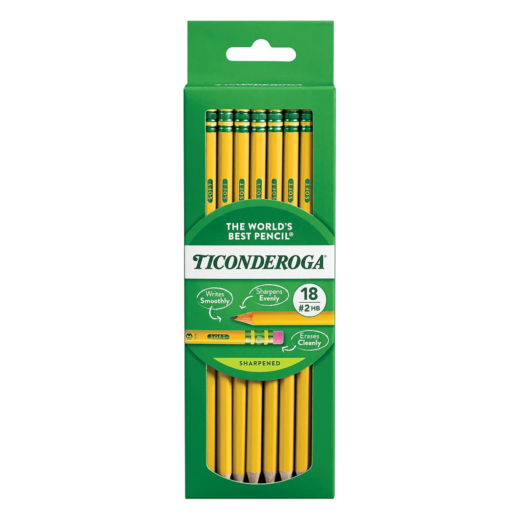 Ticonderoga #2 Pre-Sharpened Wooden Pencils, 18-Pack