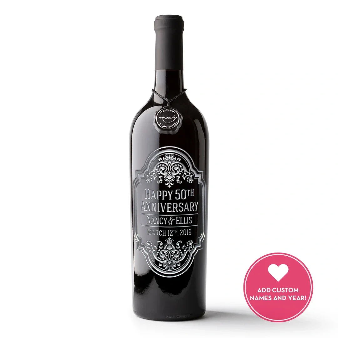 Mano's Wine Anniversary Frame Custom Etched Wine Bottle