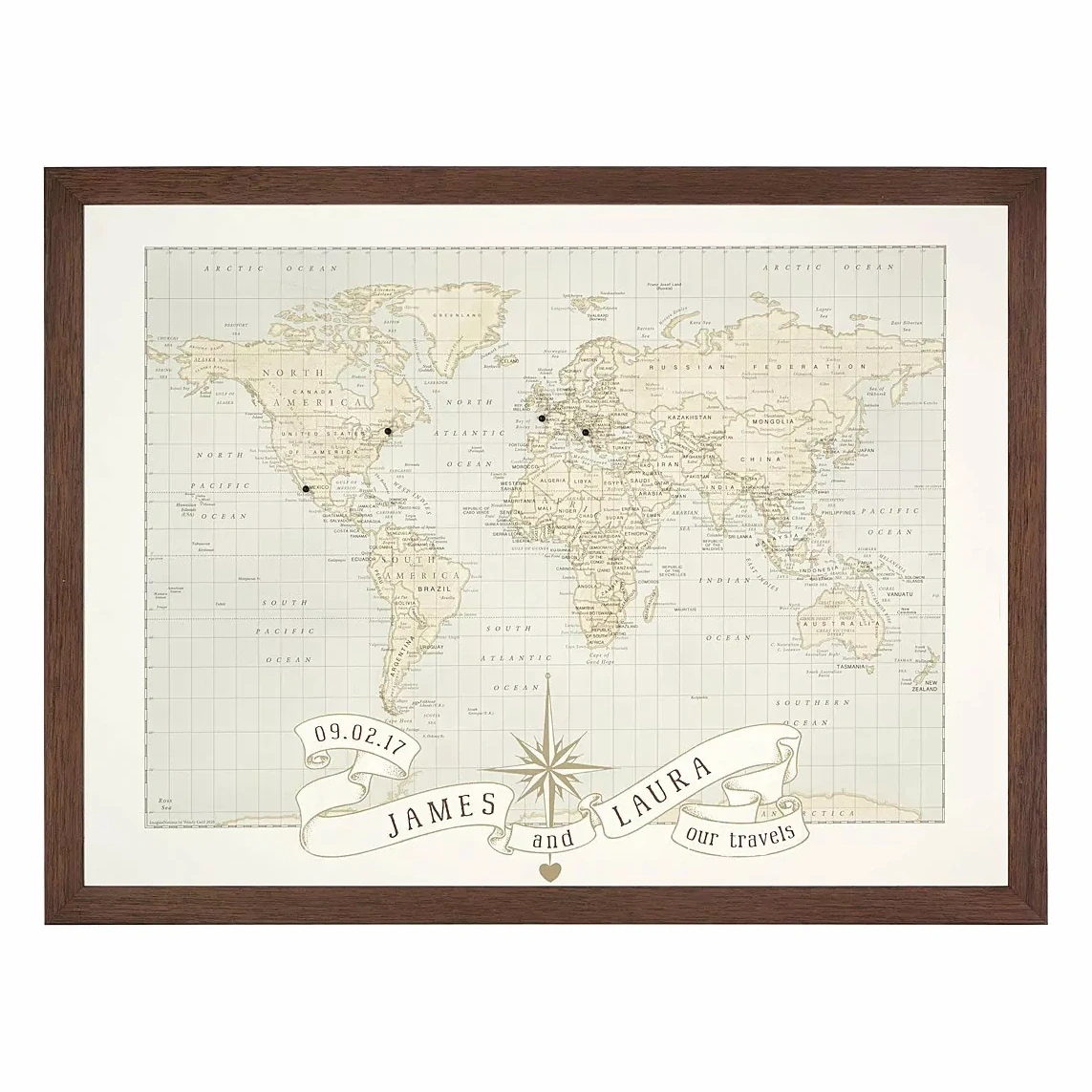 Personalized Anniversary Pushpin World Map