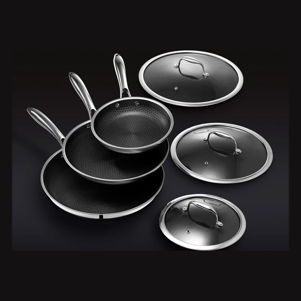 HexClad Hybrid Fry Pan Set with Lids (6 pc)