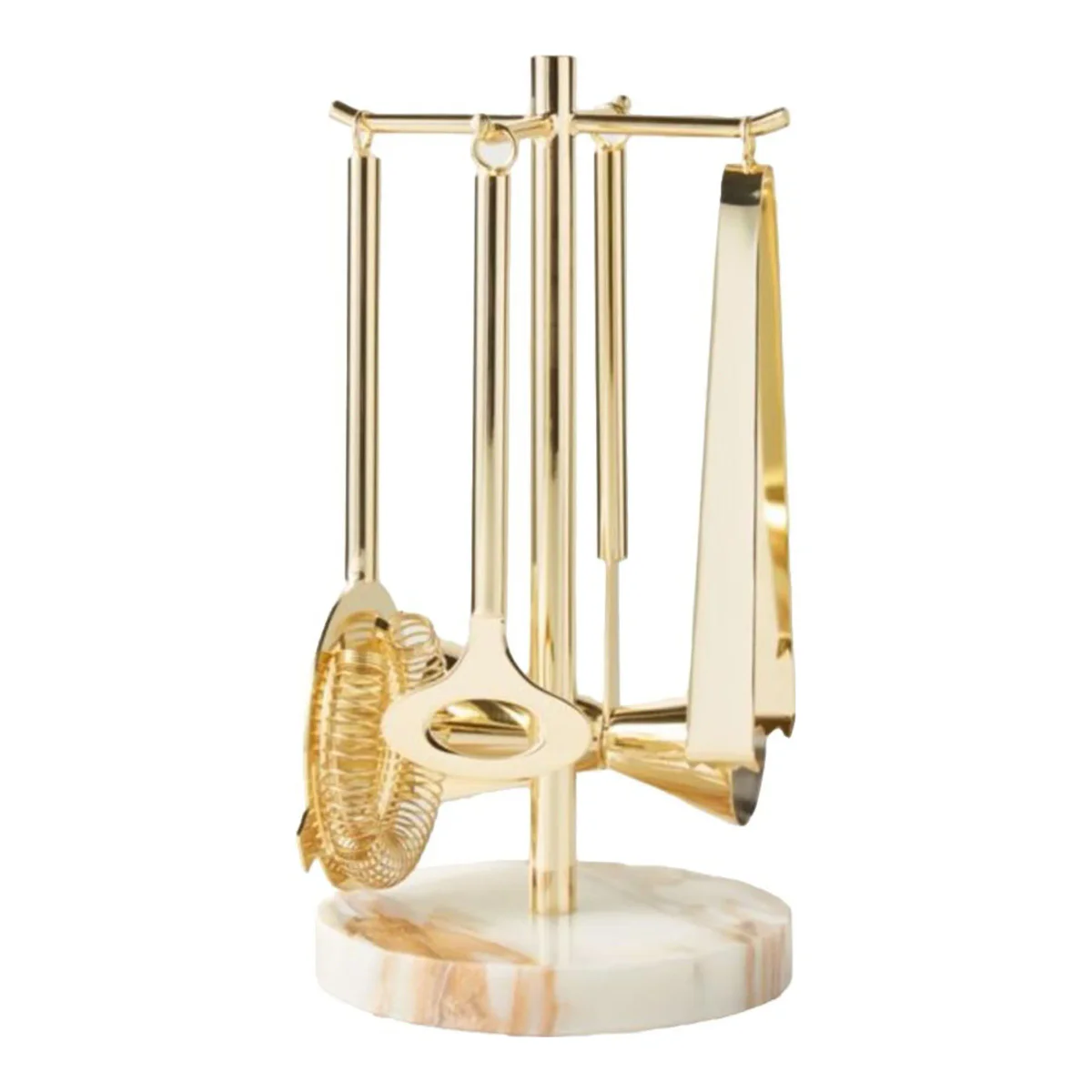Purcell 5-Piece Champagne Gold and Marble Bar Tools Set