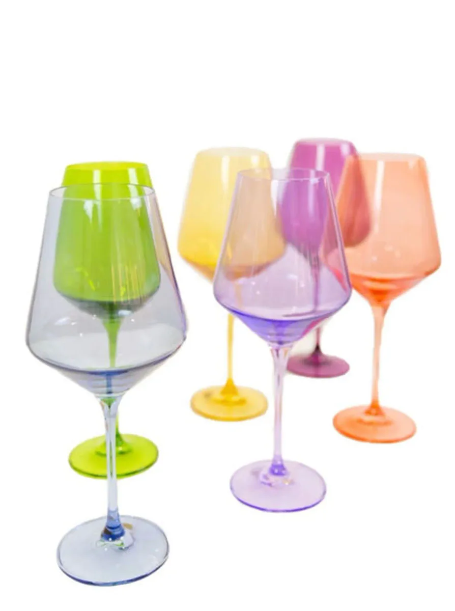 Estelle Colored Glass Wine Stemware, Set of 6