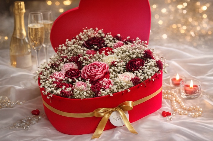 Crimson Heart Bloom Candle Box
