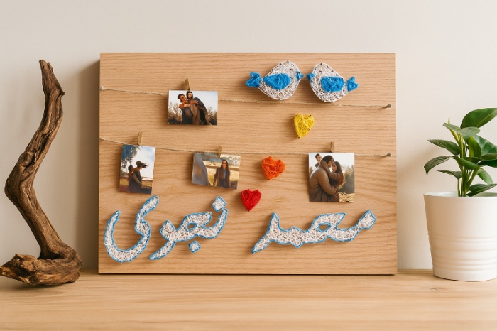 Handmade Couple Name String Art – Lovebirds Photo Display