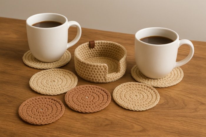 Handmade Woven Nest – Crochet Coaster Set