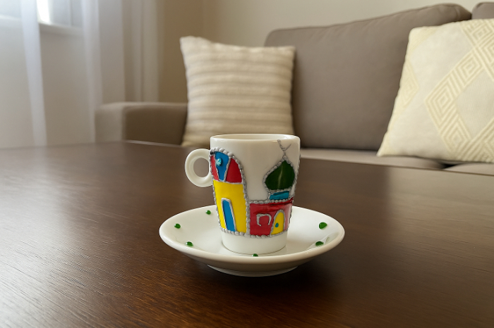 Colorful Homes – Hand-Decorated Mug & Saucer