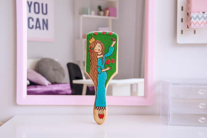 Character Portrait – Custom Hand-Painted Wooden Hairbrush