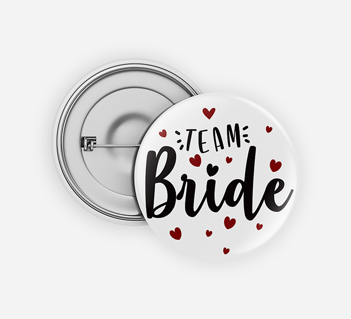 Button badge designed with text 'Bride team'