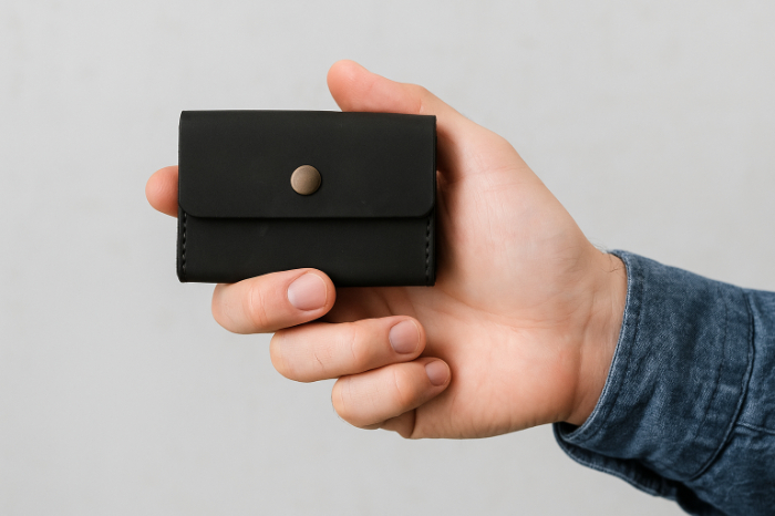 Handmade Black Leather Card Holder – Custom Engraving Available