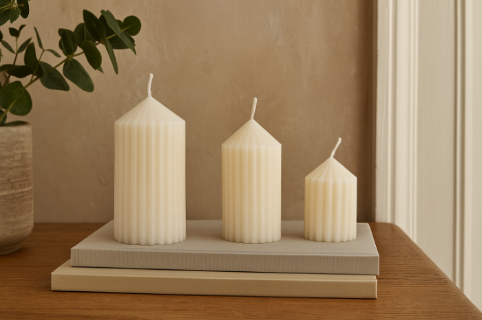 Elegant Ribbed Pillar Candle Set
