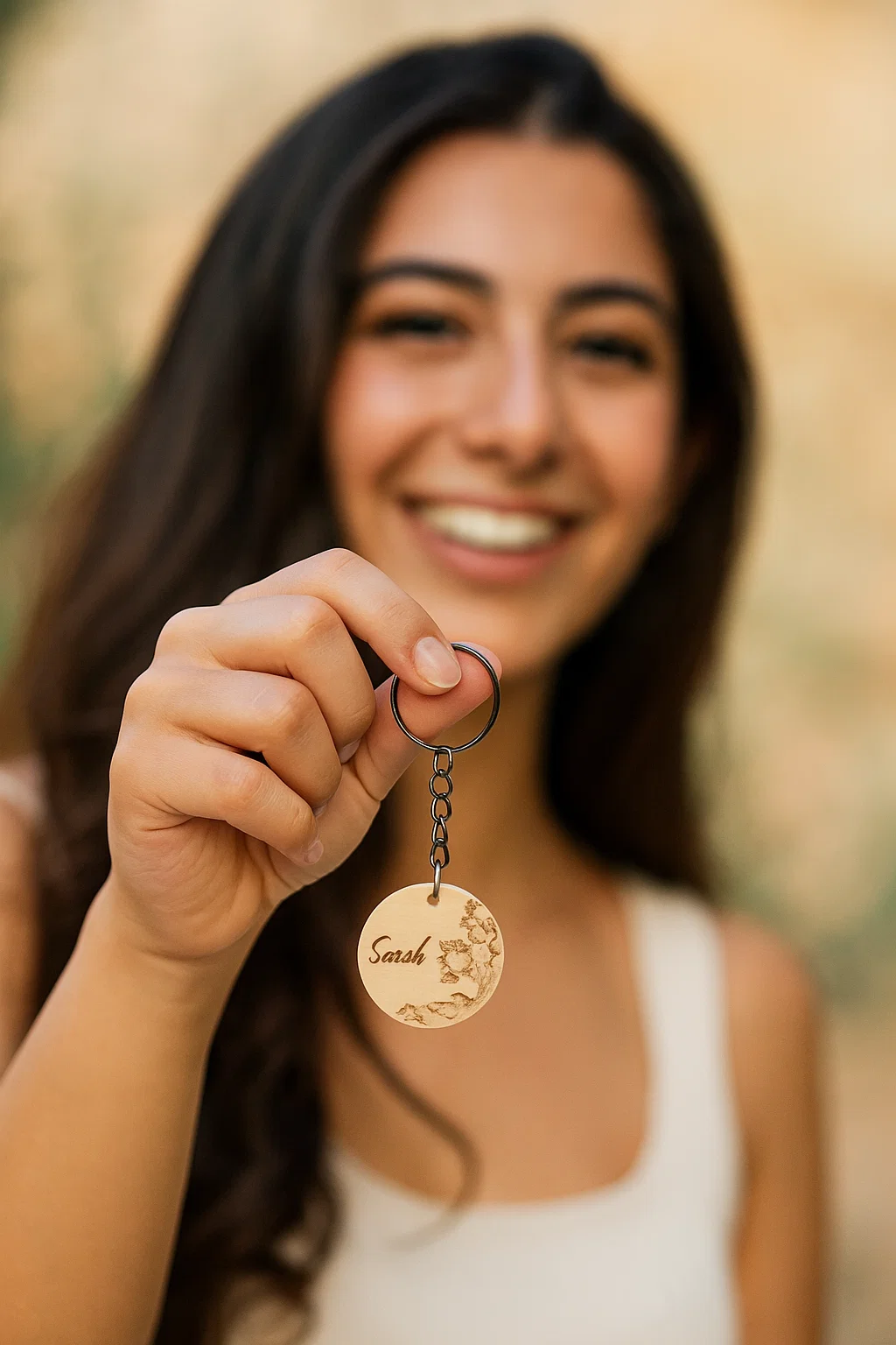 Custom Round Wooden Keychain - Both sides