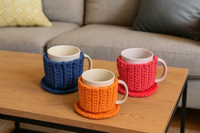 Handmade Crochet Mug Sleeve & Coaster Set