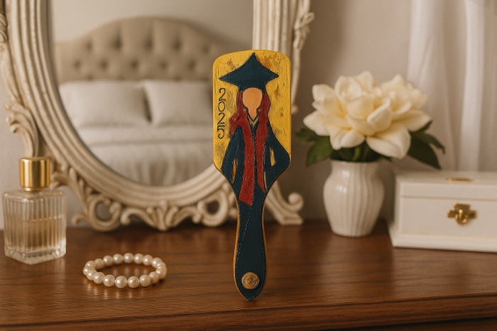 Graduation Glow – Hand-Painted Wooden Hairbrush
