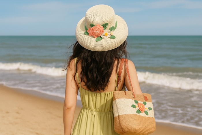 Handmade Floral Harmony Set – Straw Bag & Hat