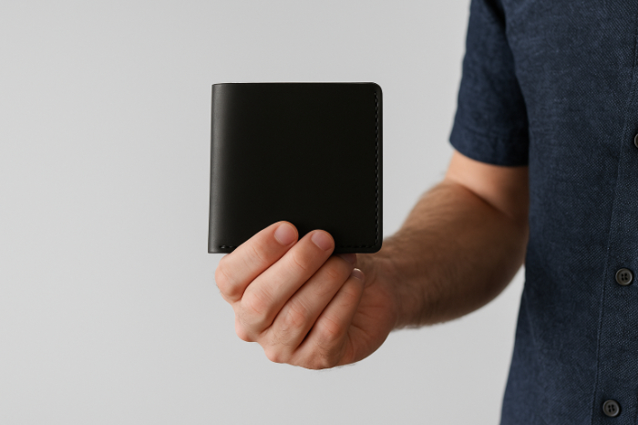 Handmade Natural Leather Black Wallet – Custom Engraving Available