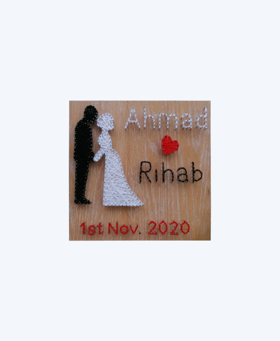 Handmade Wedding String Art – Couple Silhouette with Names & Date
