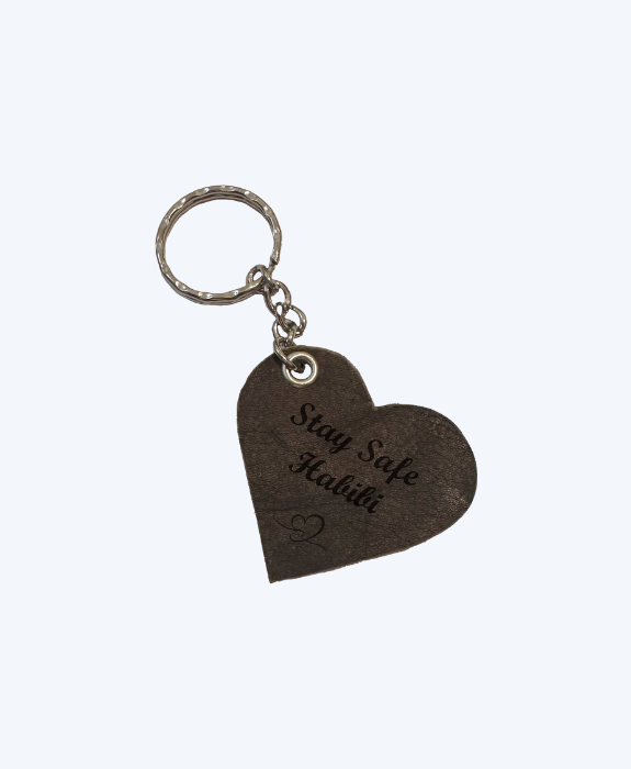 Handmade Heart Engraved Genuine Leather Keychain
