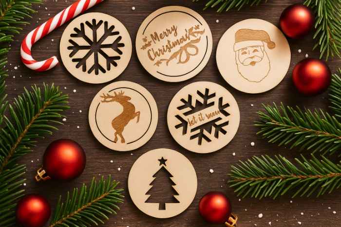 Festive Engraved Christmas Coasters – Set of 6