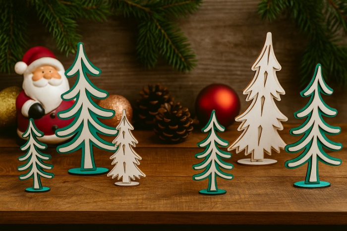 Wooden Christmas Pine Trees – Set of 6
